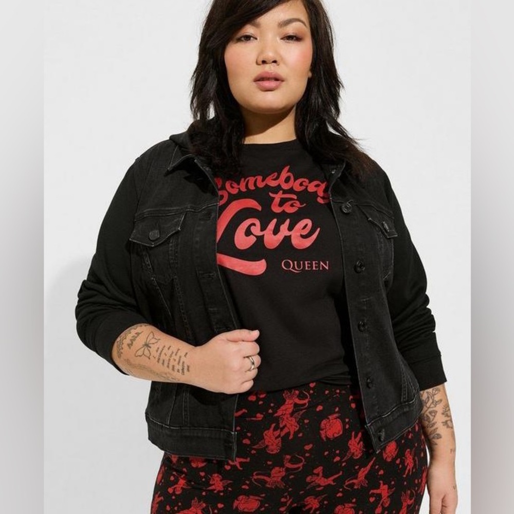 TORRID Denim Hooded Knit Sleeve Trucker NWT - Size 1X | 14-16